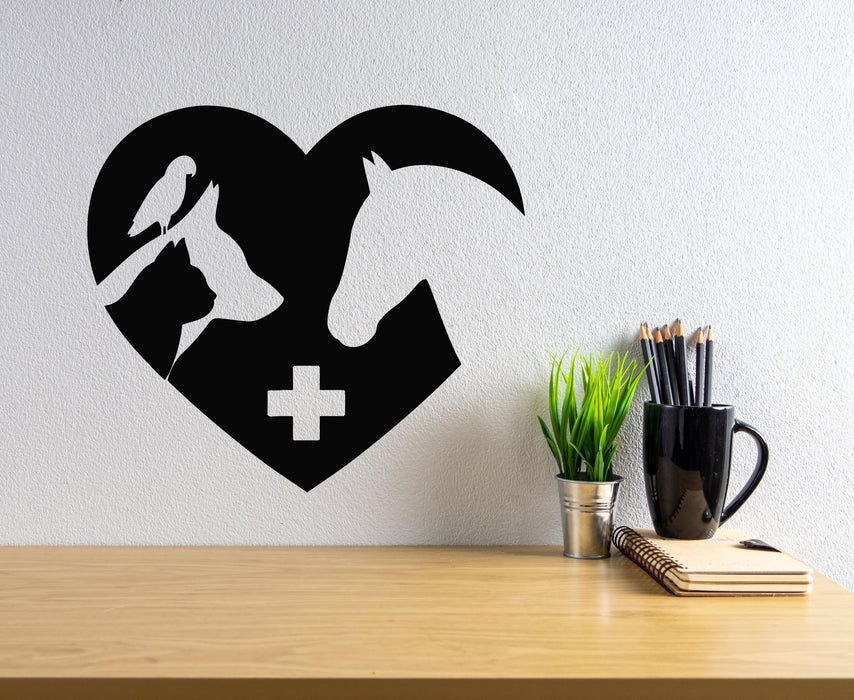 Vinyl Wall Decal Signboard Logo Veterinary Clinic Animals Pets Love Stickers Mural (g6755)