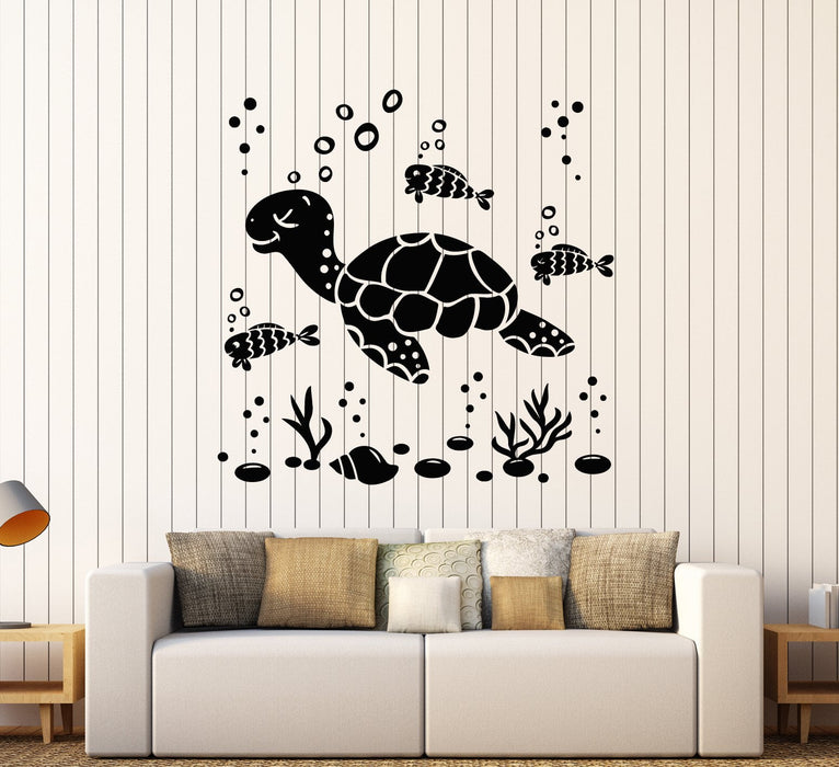 Vinyl Wall Decal Cartoon Sea Turtle Fish Ocean Style Water Bubbles Stickers Unique Gift (2098ig)