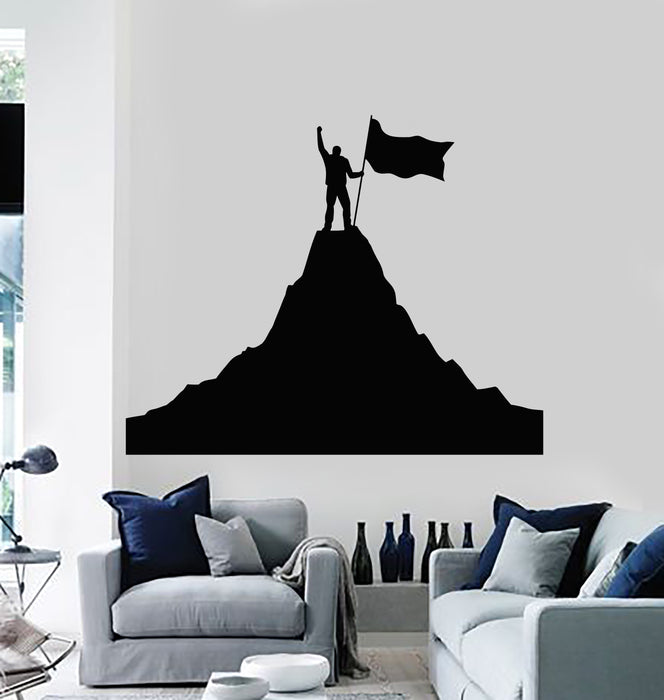 Vinyl Wall Decal Victory Mountain Flag Adventure Extreme Sports Inspirational Stickers Mural (g3108)
