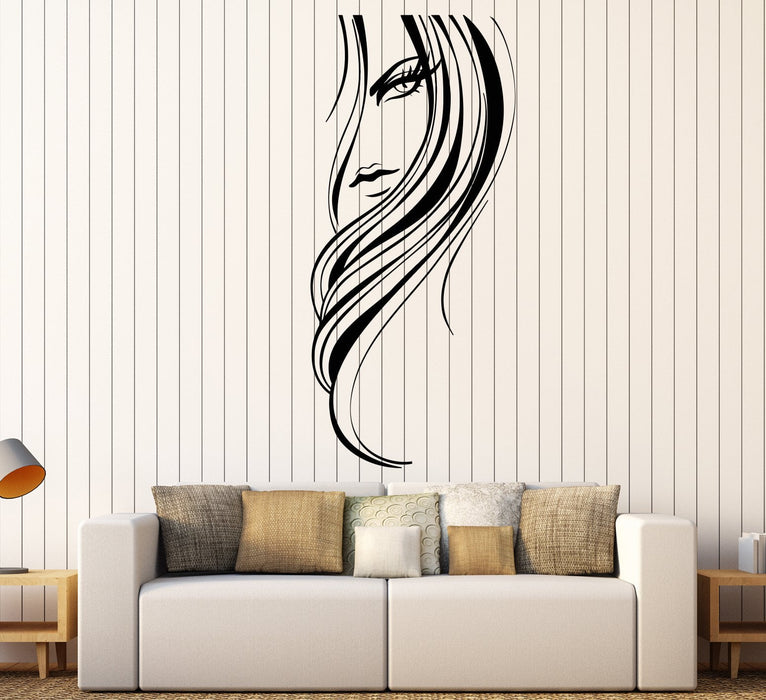 Vinyl Wall Decal Beautiful Girl Face Long Hairstyle Hair Salon Stickers Unique Gift (1620ig)