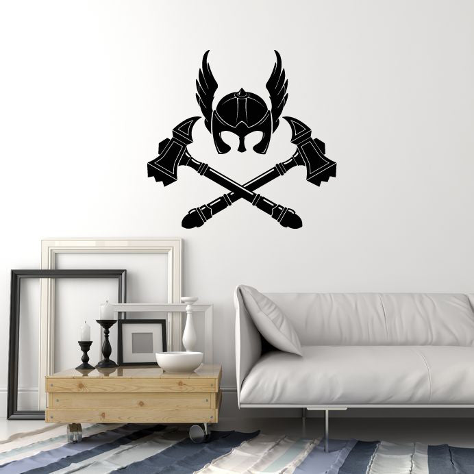 Vinyl Wall Decal Viking Hammers Helmet Scandinavian Warrior Stickers Mural (ig6113)