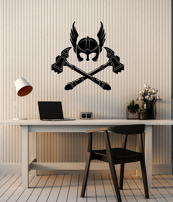 Vinyl Wall Decal Viking Hammers Helmet Scandinavian Warrior Stickers Mural (ig6113)
