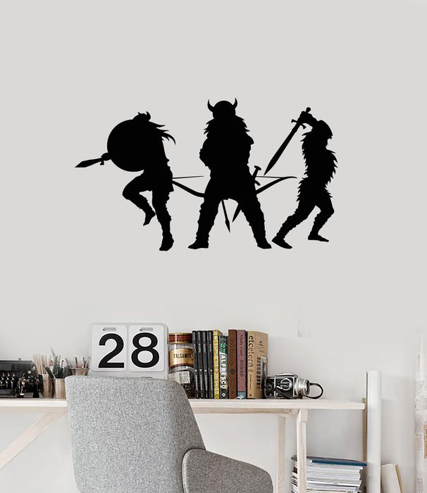 Vinyl Wall Decal Vikings Silhouette Scandinavian Warriors Boys Room Decor Stickers Mural (ig5565)