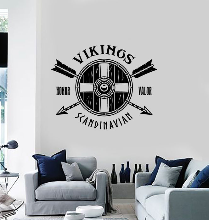 Vinyl Wall Decal Shield Arrows Warriors Viking Weapons Honor Valor Stickers Mural (g3847)