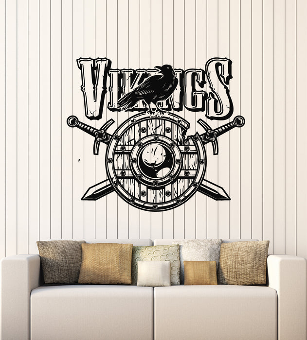 Vinyl Wall Decal Shield Swords Ship Middle Ages Viking Raven Stickers Mural (g4556)