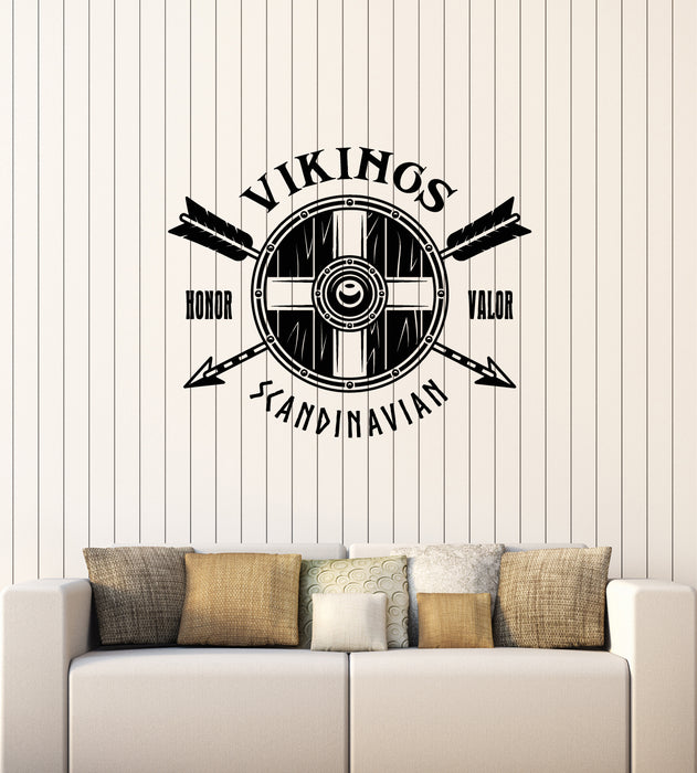 Vinyl Wall Decal Shield Arrows Warriors Viking Weapons Honor Valor Stickers Mural (g3847)