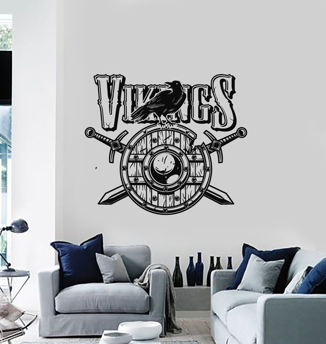 Vinyl Wall Decal Shield Swords Ship Middle Ages Viking Raven Stickers Mural (g4556)