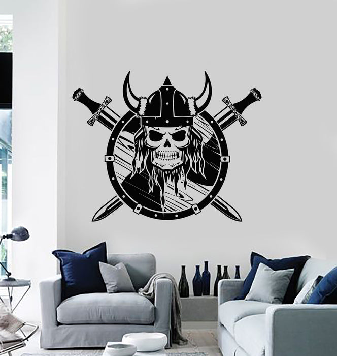 Vinyl Wall Decal Shield Warriors Viking Skull Helmet Weapons Stickers Mural (g5898)