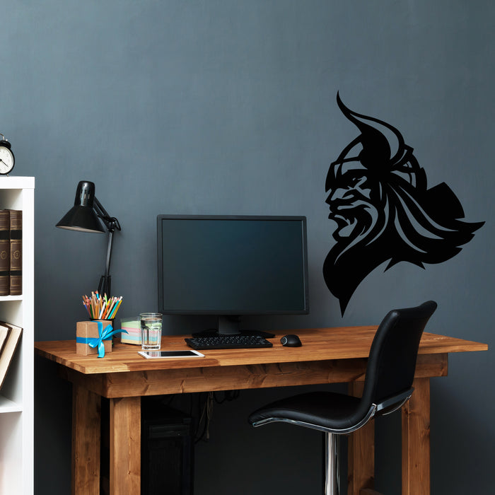 Vinyl Wall Decal Viking Head Icons Horned Helm Scandinavian Decor Stickers Mural (g7951)