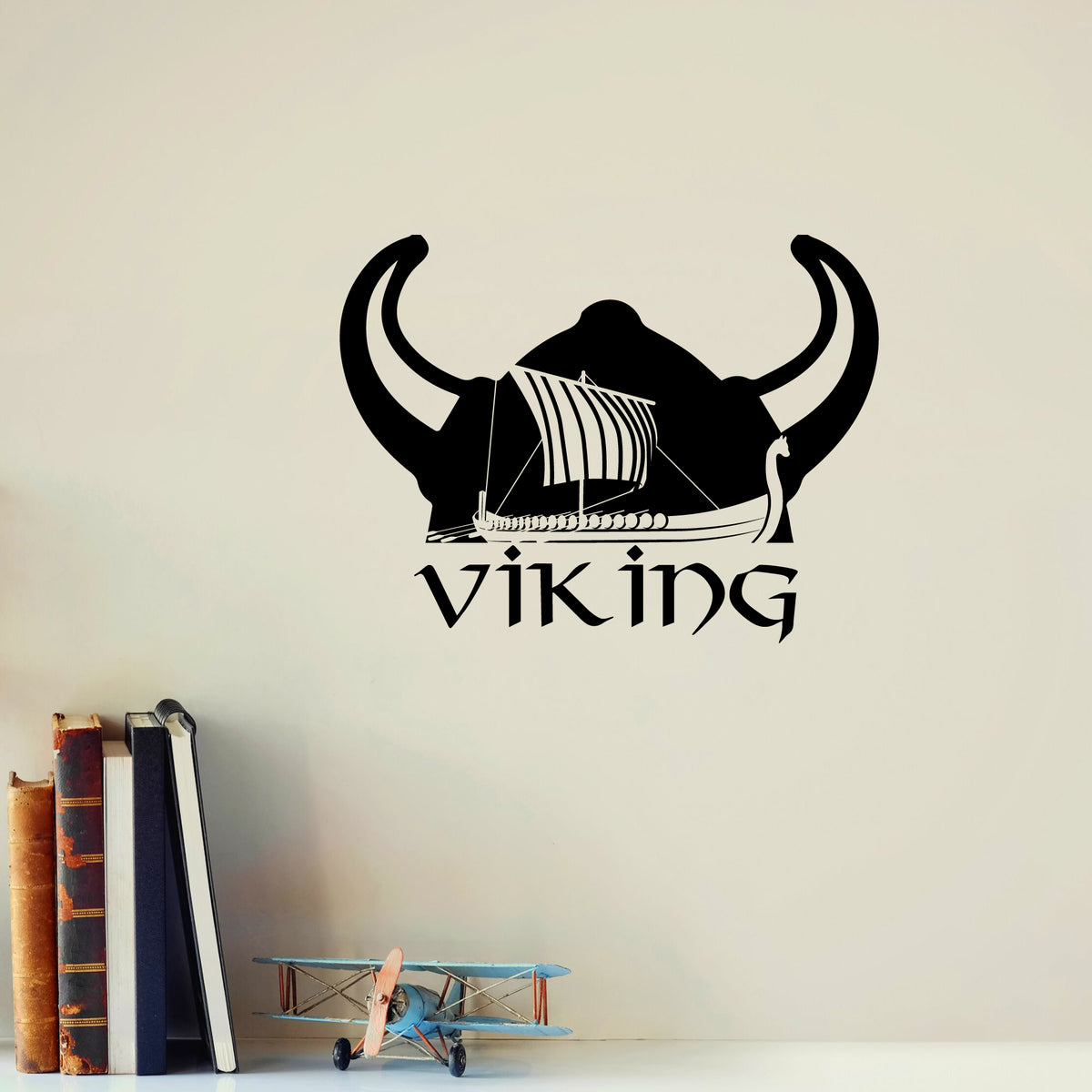 Viking Vinyl Wall Decal Helmet Horns Ship Lettering Stickers Mural (k2