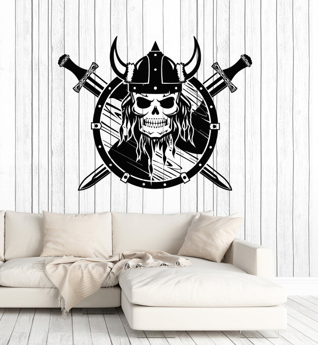 Vinyl Wall Decal Shield Warriors Viking Skull Helmet Weapons Stickers Mural (g5898)