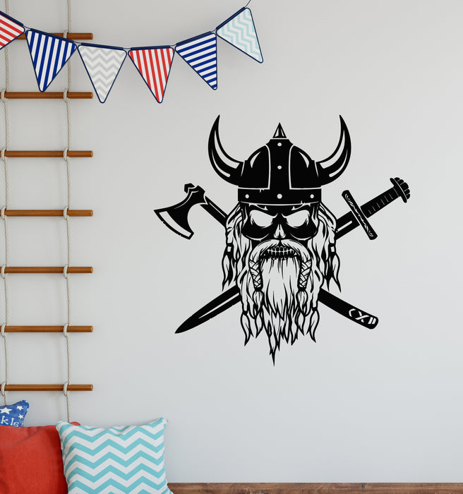 Vinyl Wall Decal Viking Head Warrior Skull Middle Ages Stickers Mural (g7668)