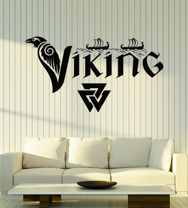 Vinyl Wall Decal Viking Drakkar Sea Ship Middle Ages Black Raven Stickers Mural (g7703)