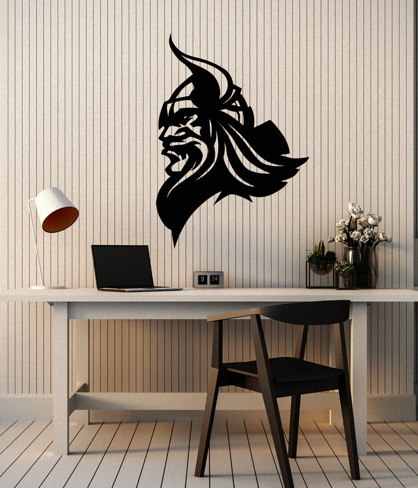 Vinyl Wall Decal Viking Head Icons Horned Helm Scandinavian Decor Stickers Mural (g7951)