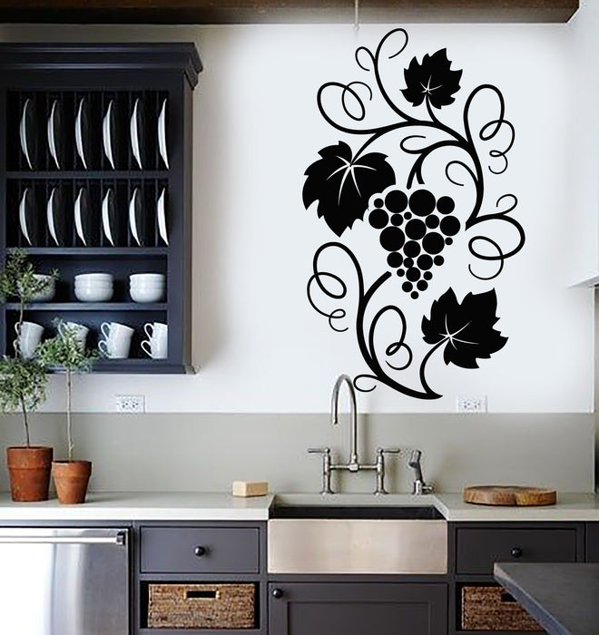 Vinyl Wall Decal Grape Branch Vine Berries Wine Shop Kitchen Stickers Mural (g4969)
