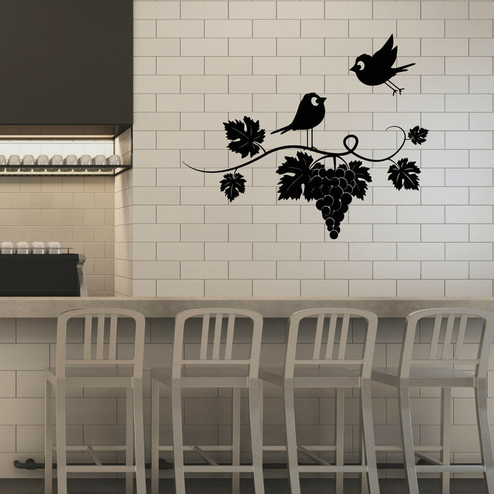 Vinyl Wall Decal Wine Kitchen Grapes Branch Vine Birds Fly Art Stickers Mural (g8131)