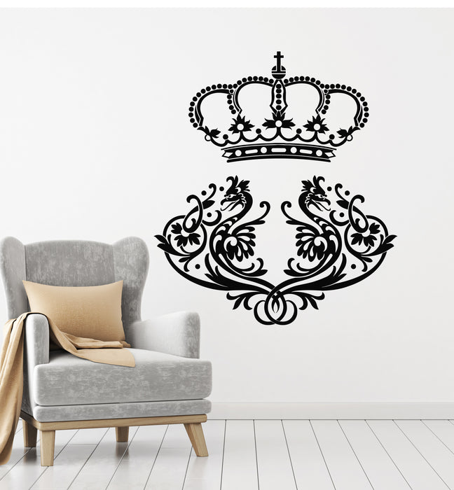 Vinyl Wall Decal King Crown Birds Ornament Vintage Style Stickers Mural (g1450)