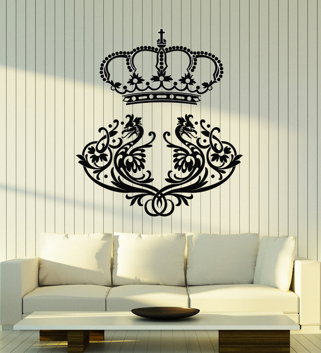 Vinyl Wall Decal King Crown Birds Ornament Vintage Style Stickers Mural (g1450)