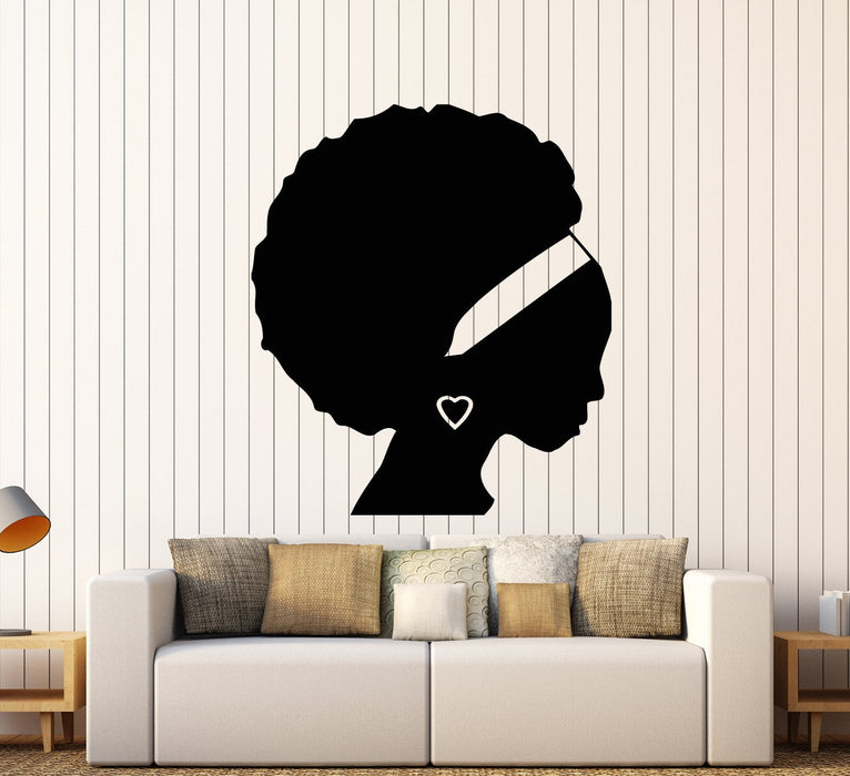 Vinyl Wall Decal African Girl Black Woman Silhouette Hair Stickers (2493ig)