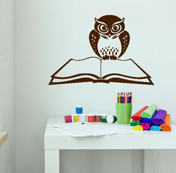 Vinyl Wall Decal Cartoon Owl Open Book School Learning Library Stickers Unique Gift (1857ig)