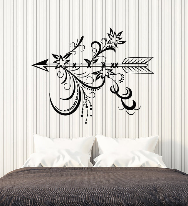 Vinyl Wall Decal Arrow With Flowers Ethnic Style Bedroom Decoration Stickers (2889ig)