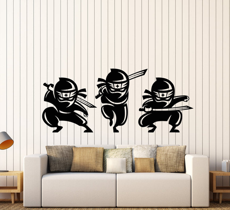 Autocollant mural en vinyle avec dessin animé de ninjas asiatiques pour chambre d'enfant (2903ig)