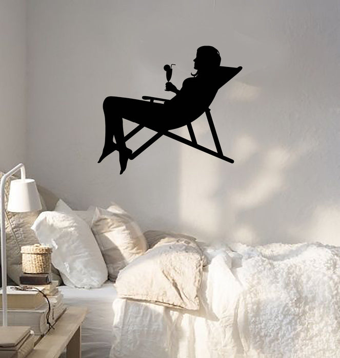 Vinyl Decal Beach Silhouette Woman Cocktail Relax Wall Stickers Mural Unique Gift (ig2692)