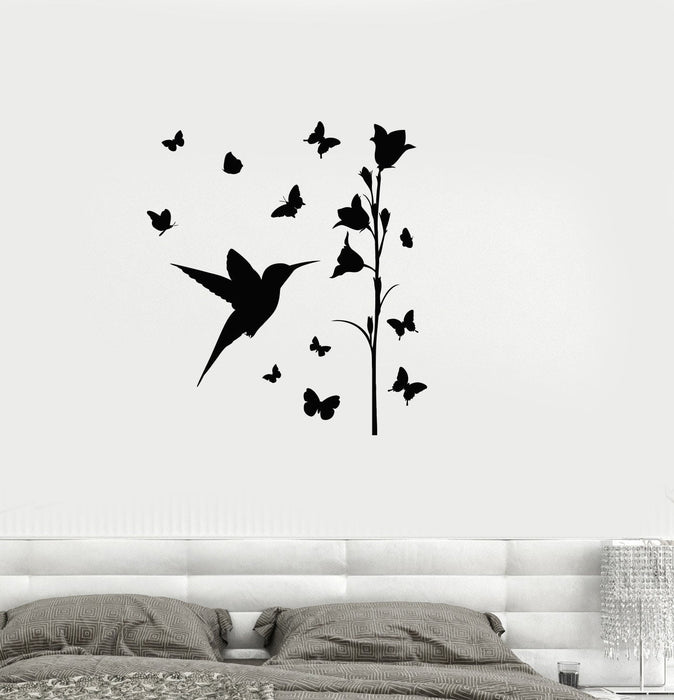 Vinyl Decal Bird Butterfly Flower Beautiful Bedroom Decor Wall Stickers Unique Gift (ig2699)