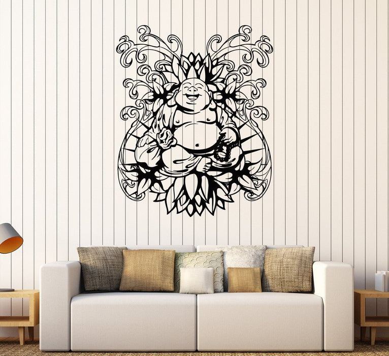 Vinyl Wall Decal Happy Buddha Lotus Buddhism Meditation Stickers Mural Unique Gift (073ig)