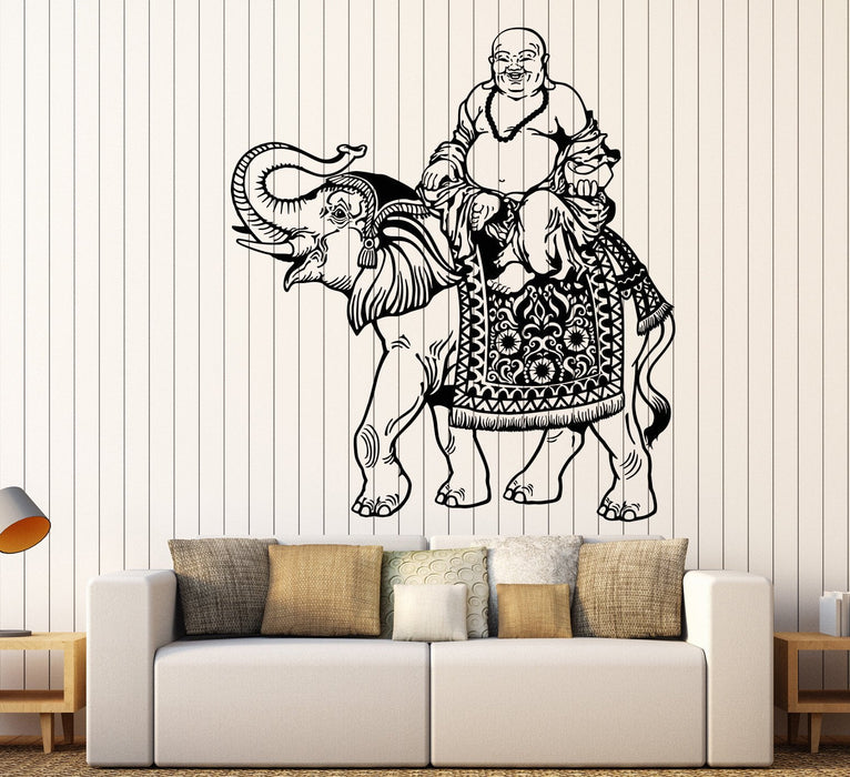 Vinyl Wall Decal Budai Indian Elephant Hinduism Asian Style Buddha Stickers Unique Gift (1154ig)