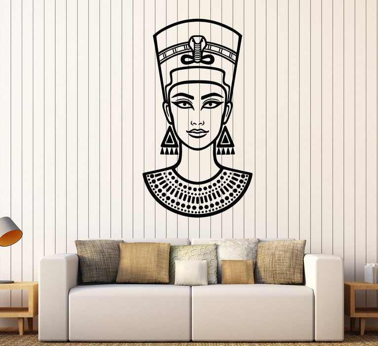 Vinyl Wall Decal Nefertiti Queen Of Ancient Egypt Beautiful Egyptian Woman Stickers Unique Gift (1466ig)