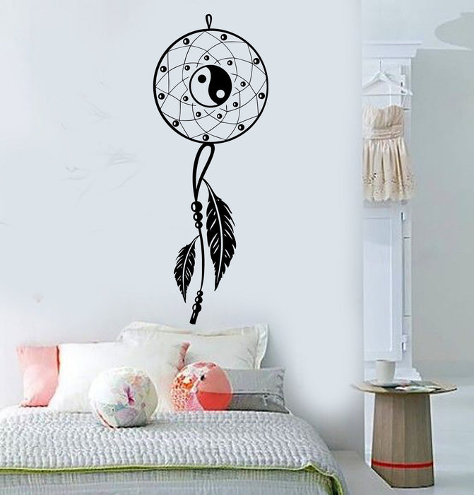 Vinyl Wall Decal Dream Catcher Bedroom Yin Yang Feathers Stickers Unique Gift (400ig)