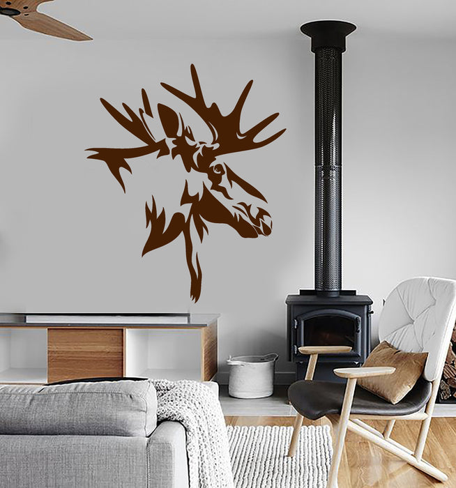 Vinyl Wall Decal Elk Head Forest Animal Horns Hunting Club Stickers (2933ig)