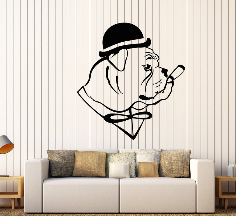 Vinyl Wall Decal English Bulldog Dog In Hat Gentleman Cigar Stickers (2540ig)