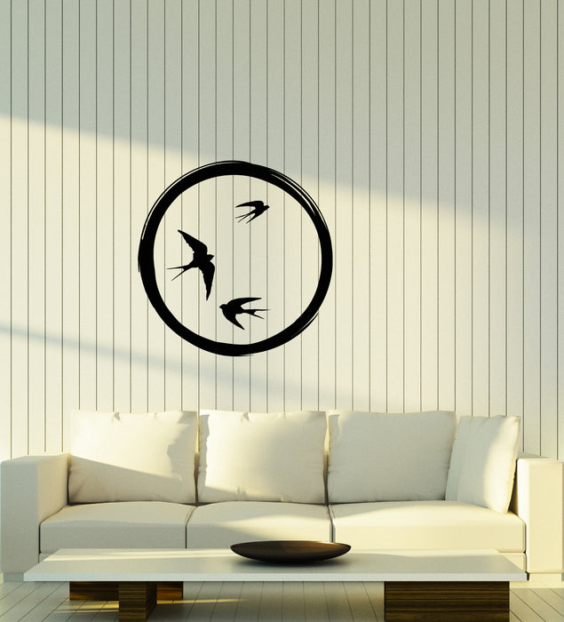 Vinyl Wall Decal Enso Circle Flock Of Birds Swallows Buddhism Stickers (4081ig)