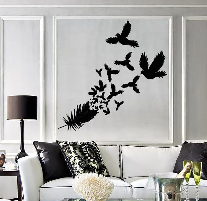 Vinyl Decal Feather Birds Bedroom Decor Living Room Decor Wall Stickers Unique Gift (ig2713)