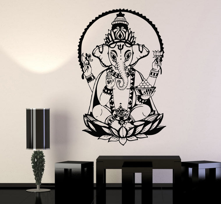 Vinyl Wall Decal Ganesha Lotus India Elephant Hinduism Stickers Mural Unique Gift (466ig)