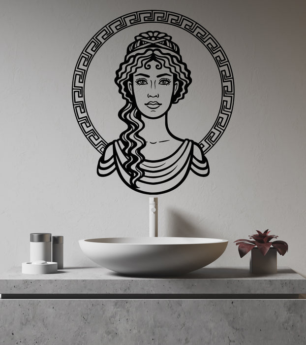 Vinyl Wall Decal Greek Girl Face Greece Ornament Beautiful Woman Goddess Stickers (3169ig)