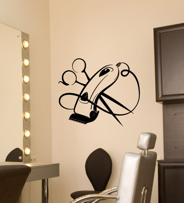 Vinyl Wall Decal Hair Clipper Scissors Haircut Barbershop Logo Stickers (3756ig)