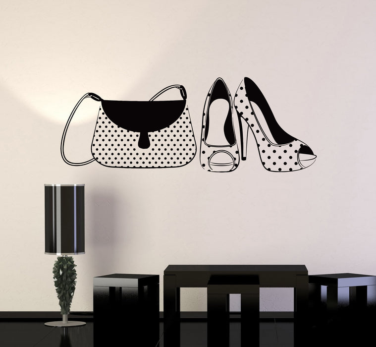 Vinyl Wall Decal Handbag and High Heel Shoes Fashion Woman Stickers Mural Unique Gift (ig4964)
