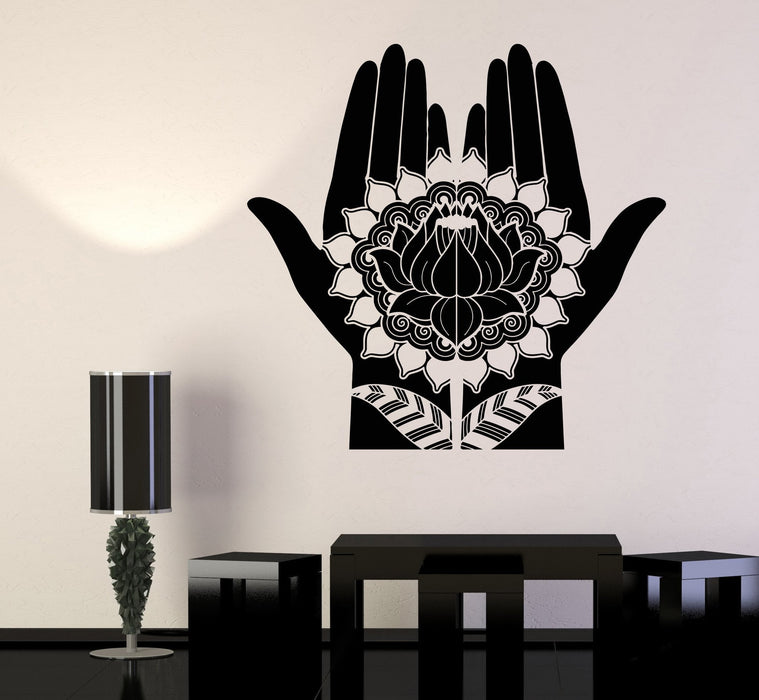 Vinyl Wall Decal Mehndi Decoration Beauty Girl Hands Henna Lotus Stickers Unique Gift (697ig)