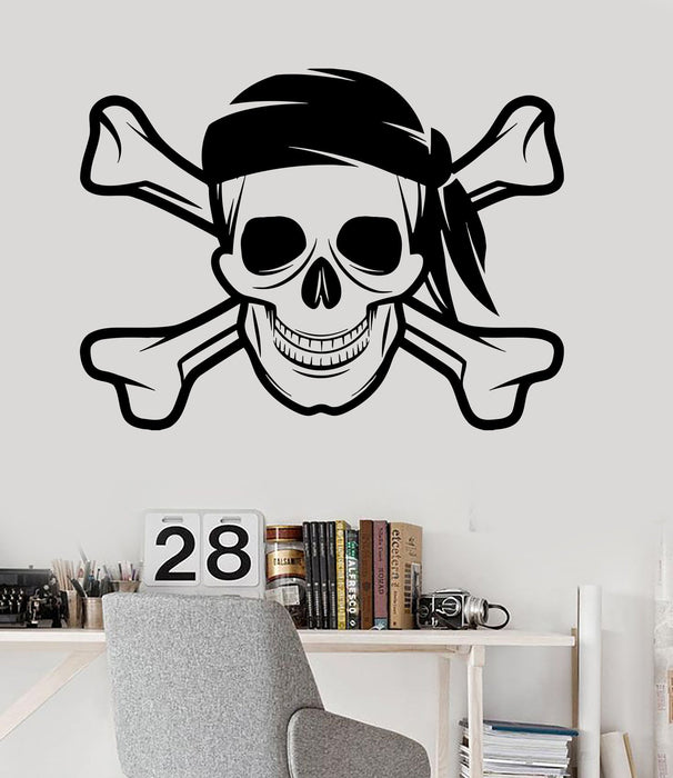 Autocollant mural en vinyle Jolly Roger Pirate Skull and Bones Stickers Cadeau unique (292ig)