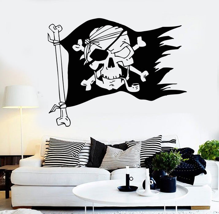 Autocollant mural en vinyle Jolly Roger Drapeau de pirate Crâne et os Autocollants Cadeau unique (372ig)