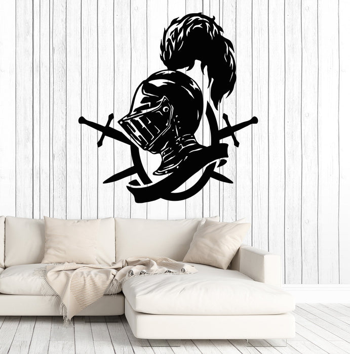 Виниловая наклейка на стену рыцарский шлем перо меч воин средневековье наклейки уникальный подарок (1588ig)