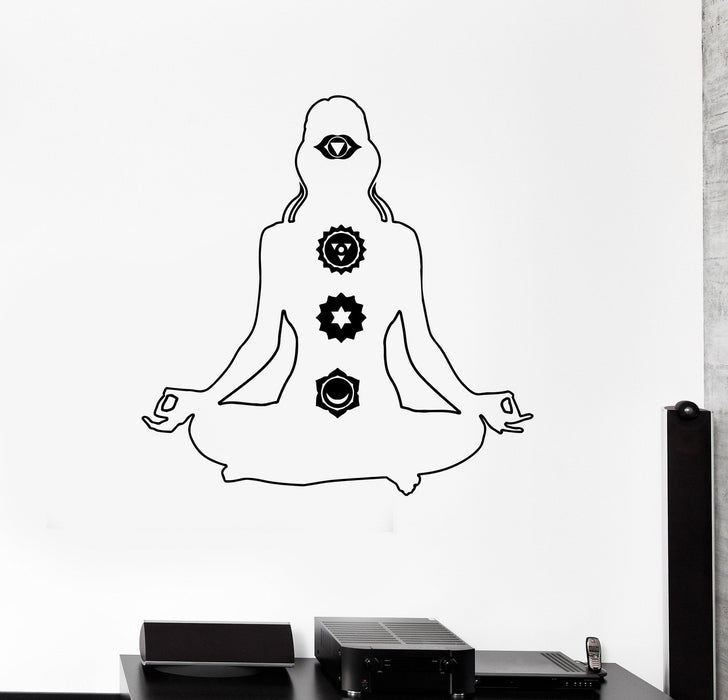 Vinyl Wall Decal Yoga Chakra Meditation Pose Hinduism Mantra Stickers Unique Gift (429ig)