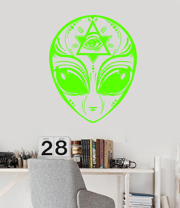 Vinyl Wall Decal UFO Alien Head Masonic Symbol Eye Of Providence Stickers Unique Gift (1975ig)