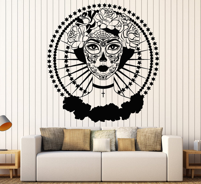 Vinyl Wall Decal Calavera Day Of The Dead Symbol Mexico Rose Stickers Unique Gift (1196ig)