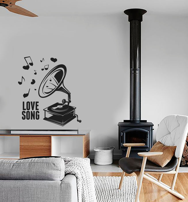 Vinyl Wall Decal Vintage Phonograph Musical Notes Retro Love Song Stickers (4175ig)