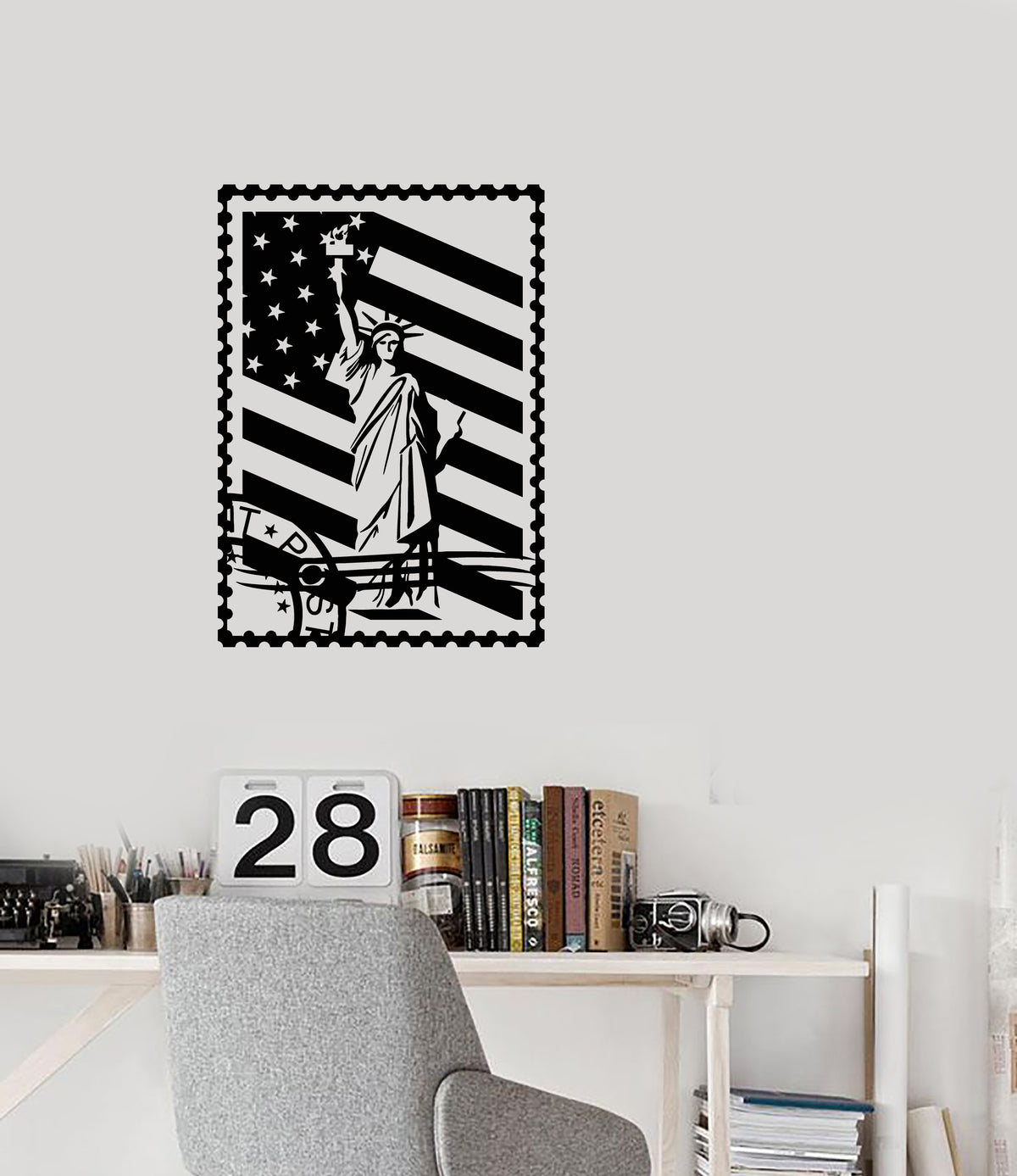 Vinyl Wall Decal Postage Stamp Statue Of Liberty American Flag Sticker ...