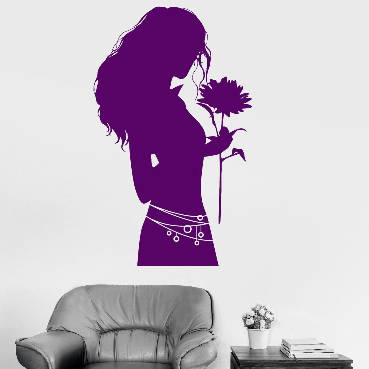 Vinyl Wall Decal Silhouette Woman with Flower Shop Stickers Mural Uniq